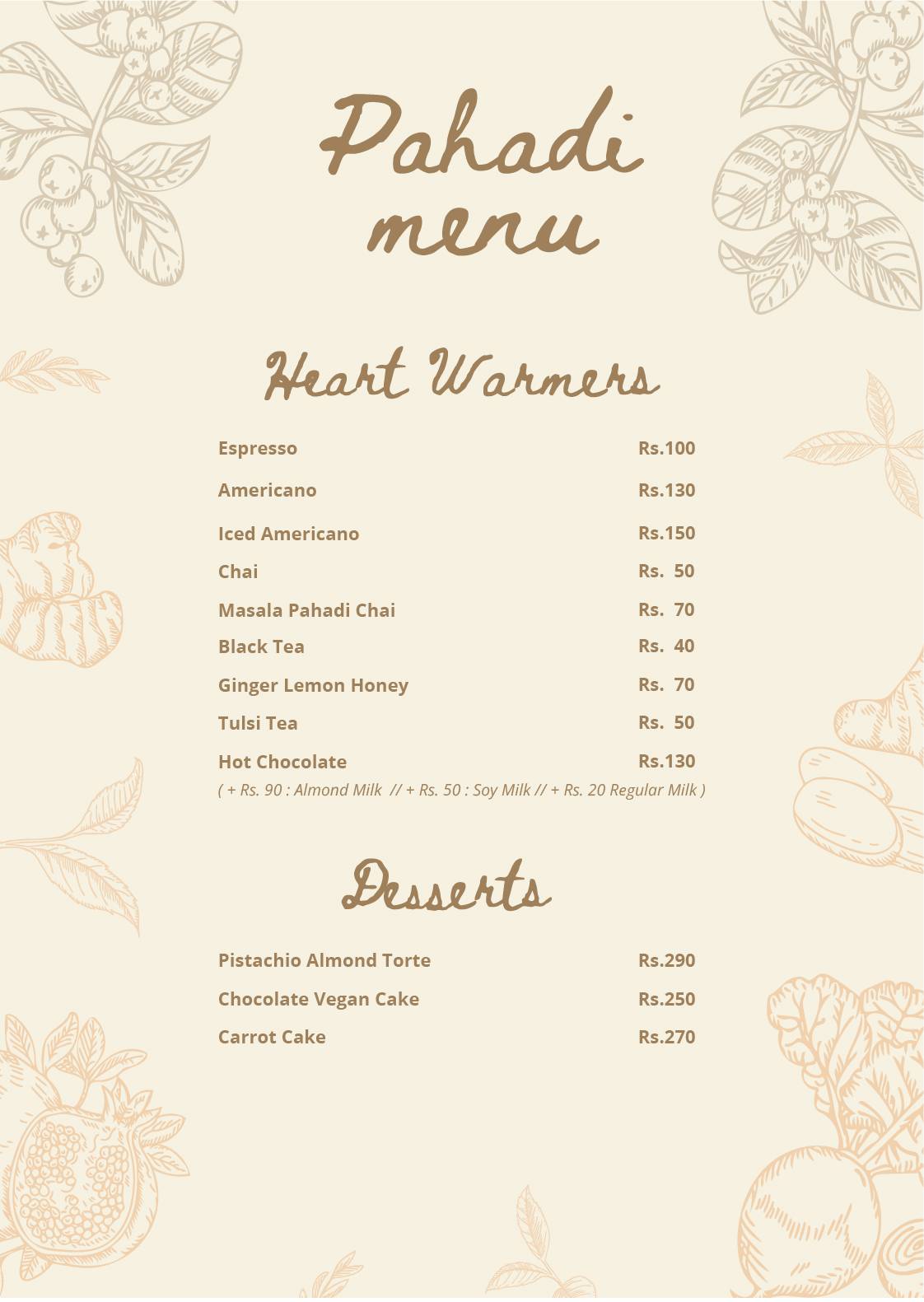 Pahadi Roots menu