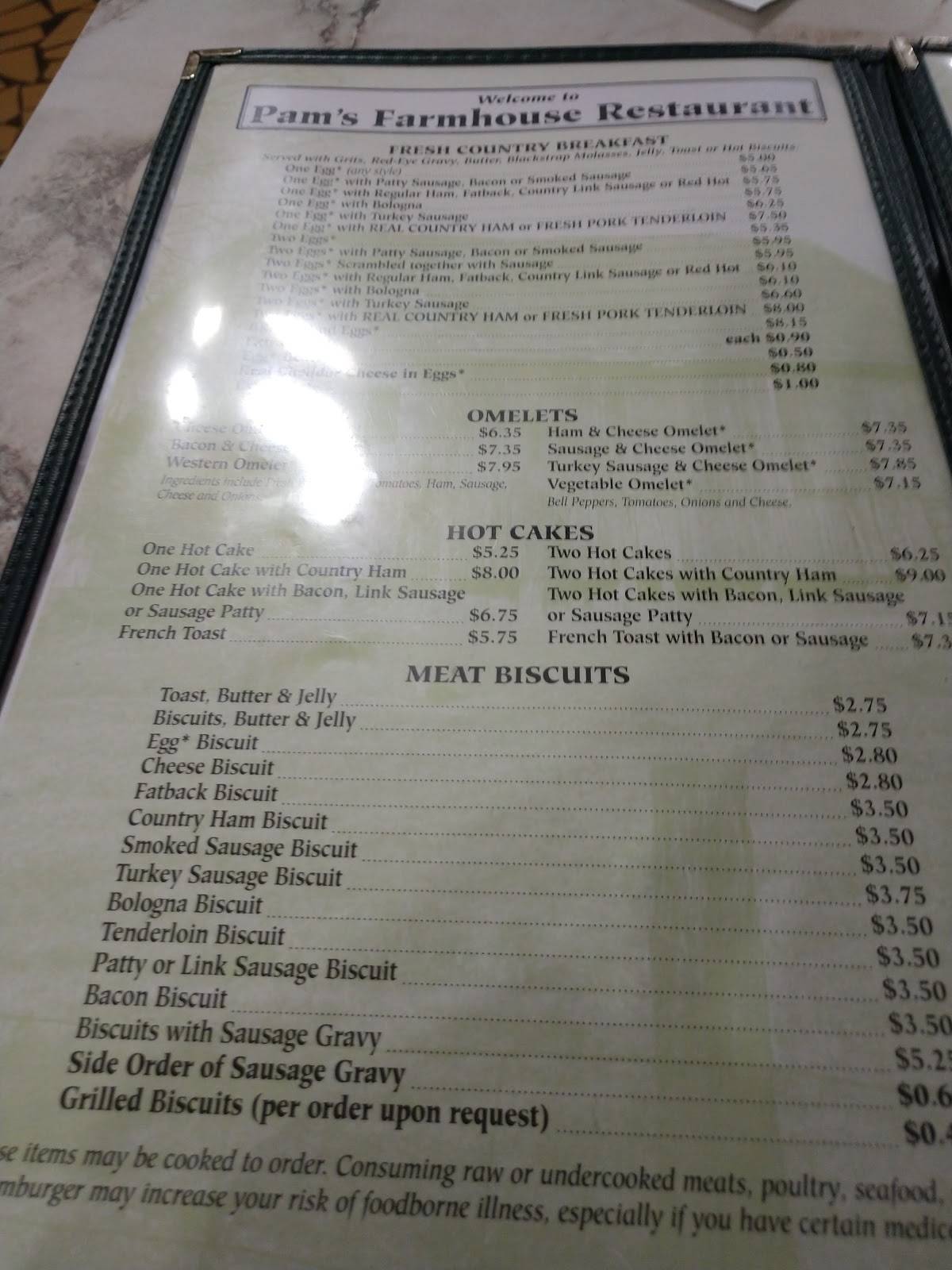 Menu at Pam's Farmhouse Restaurant, Raleigh