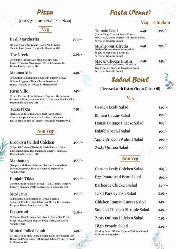 Flavors menu