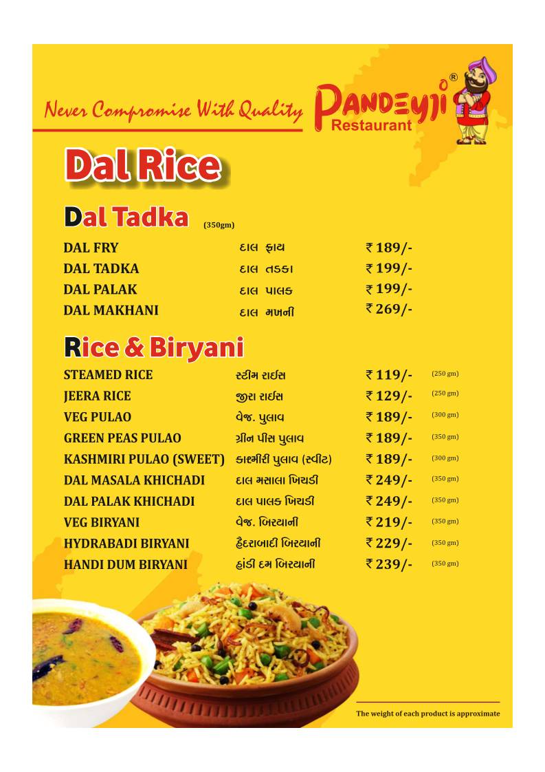 Pandeyji Restaurant & Parcel Point menu