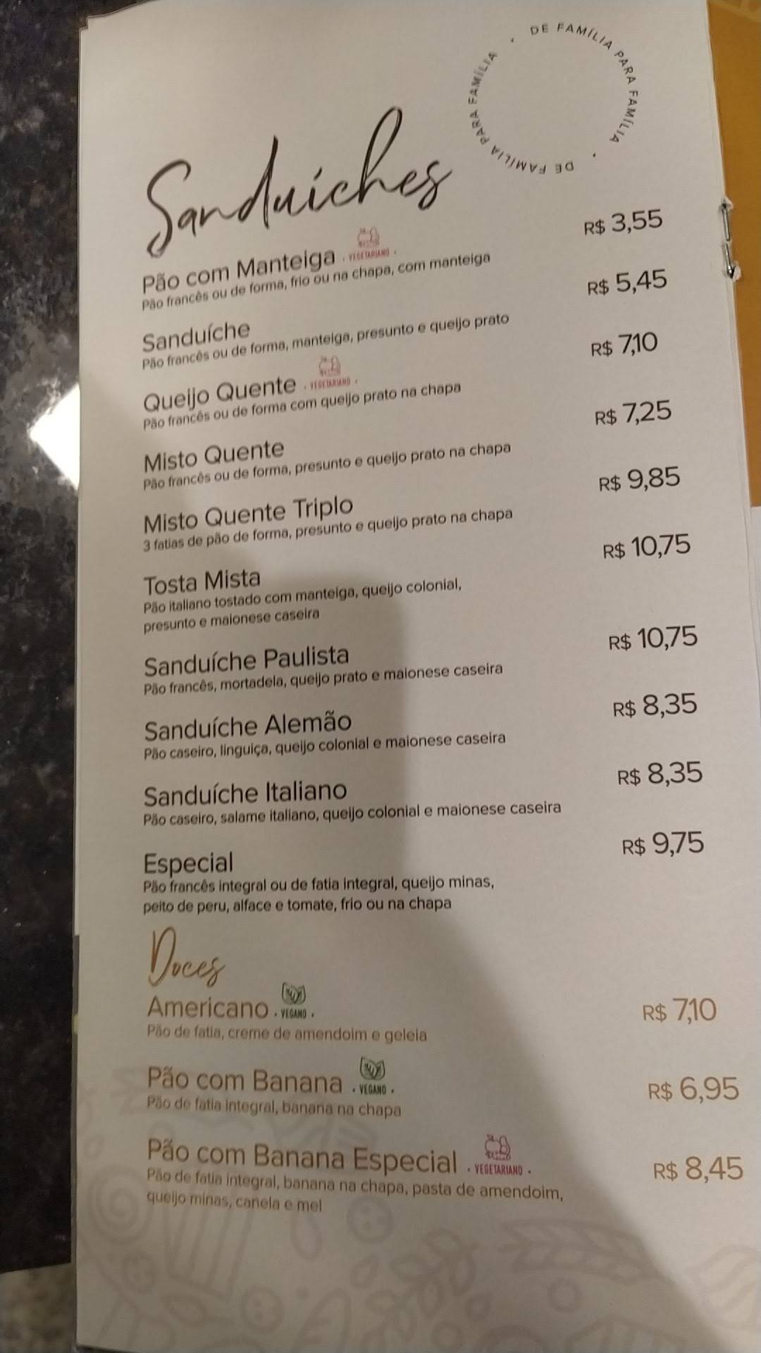 Panificadora Zen cardápio