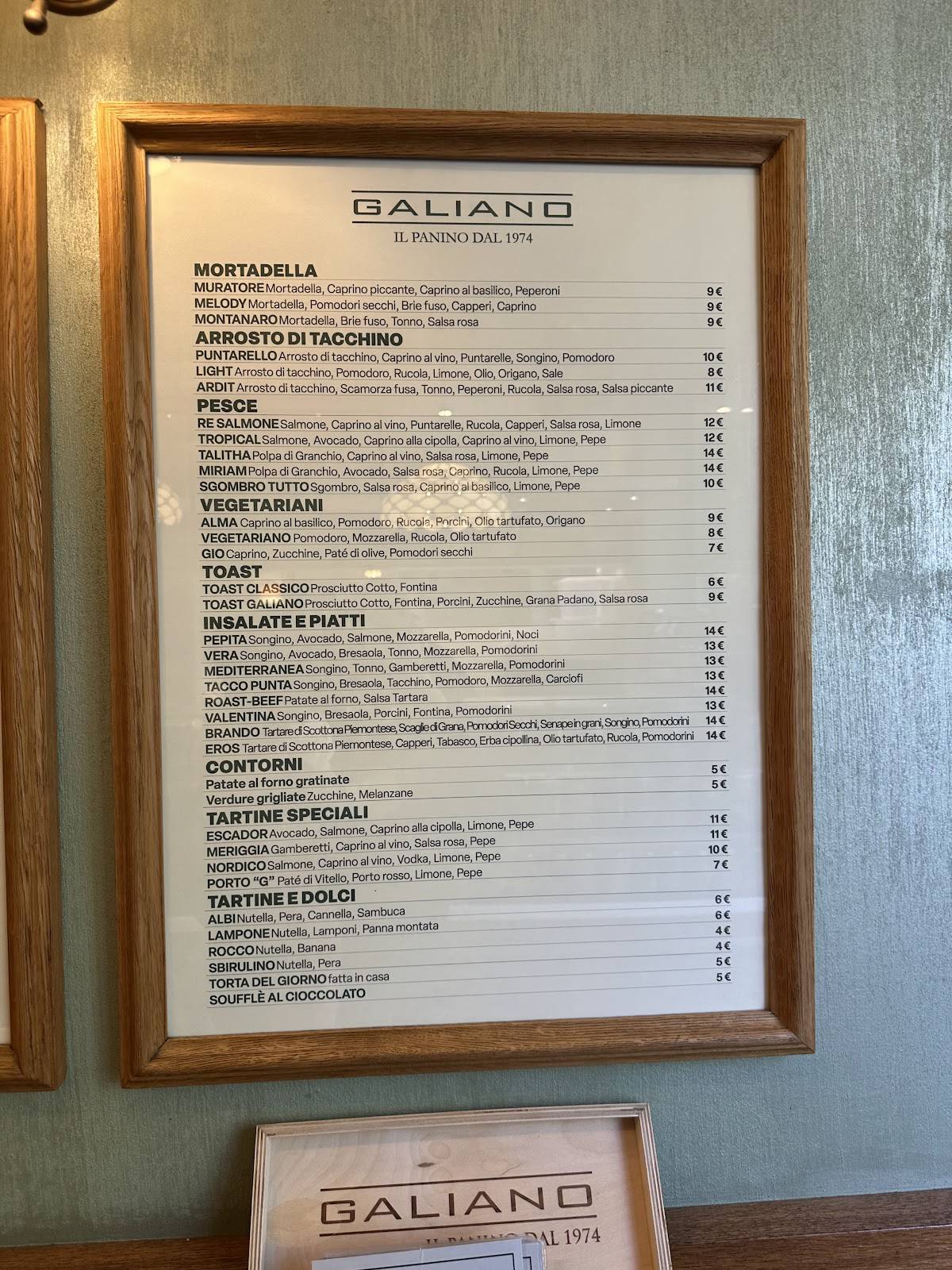 Menu di Panini Galiano 1974 