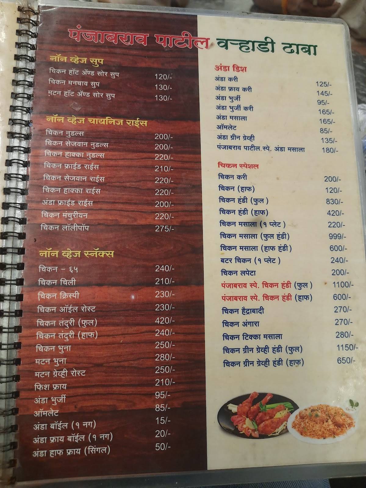 Panjabrao Patil Varhadi Dhaba Amravati menu
