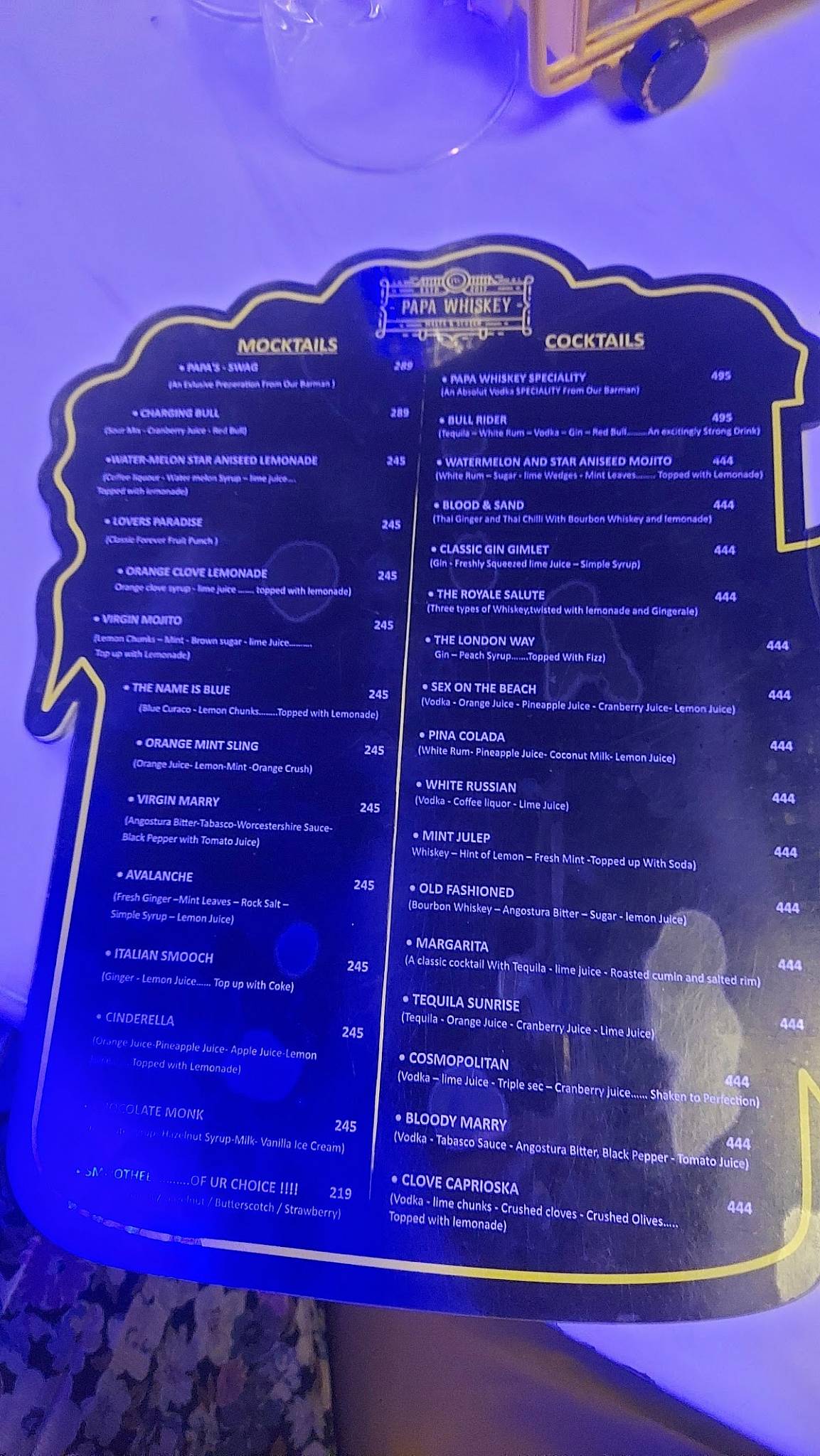 Papa Whiskey Pathankot menu