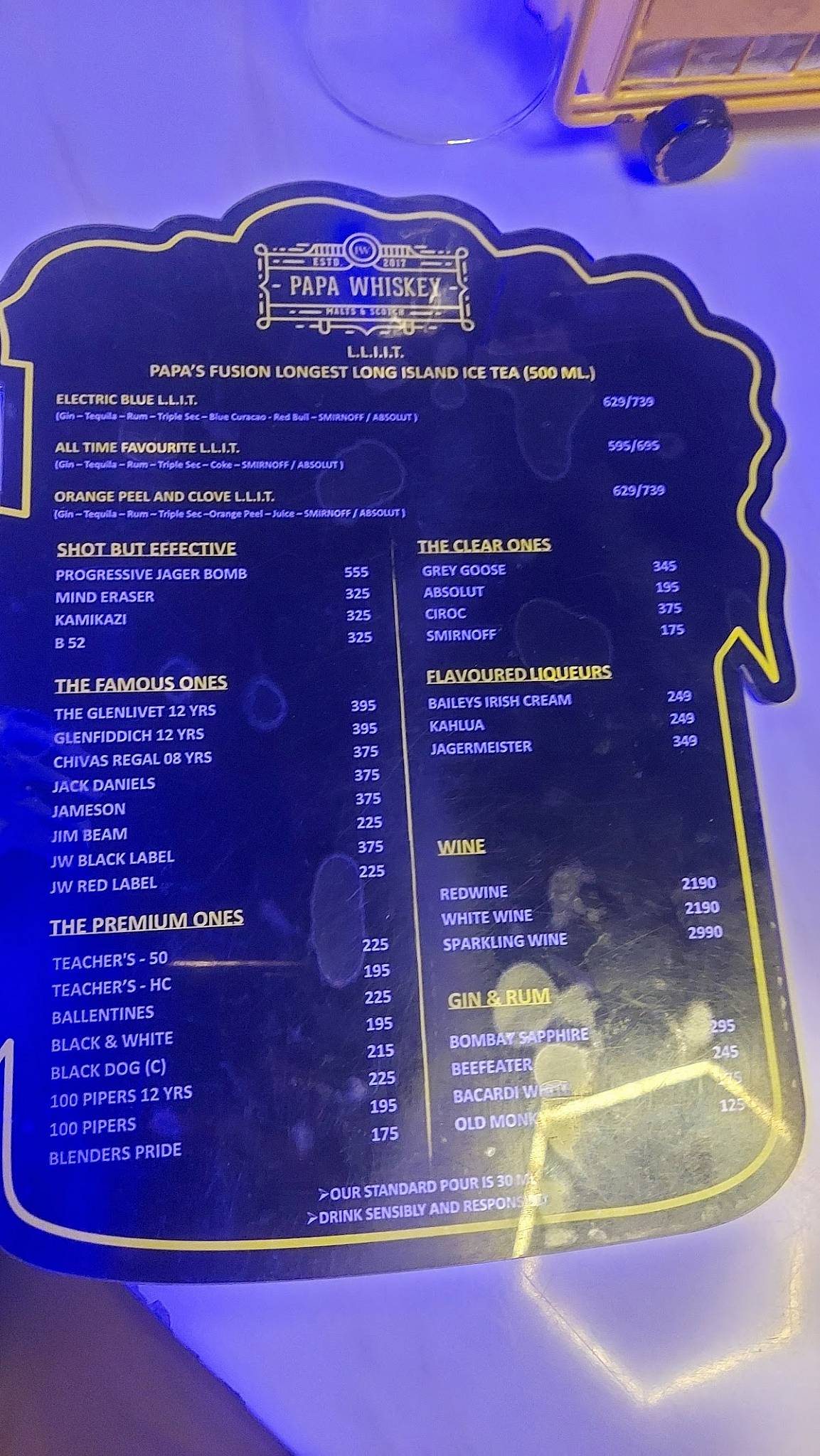 Papa Whiskey Pathankot menu