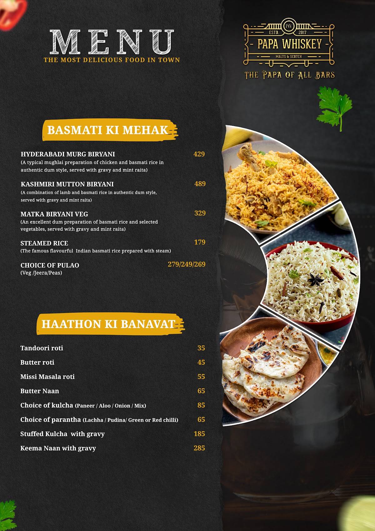 Papa Whiskey Pathankot menu