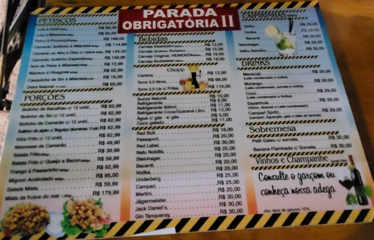 Restaurante Parada Obrigatória cardápio