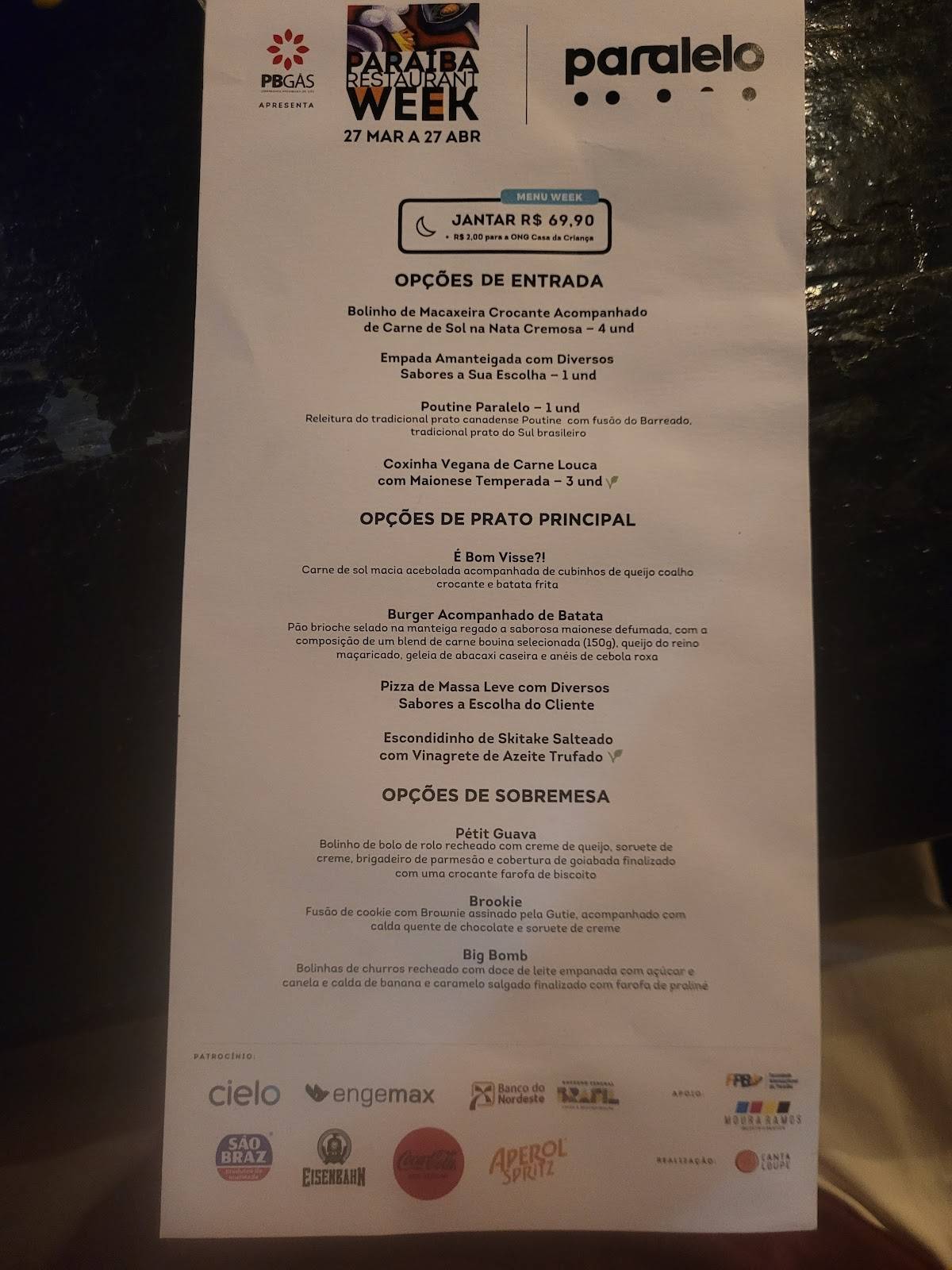 Paralelo Pub cardápio