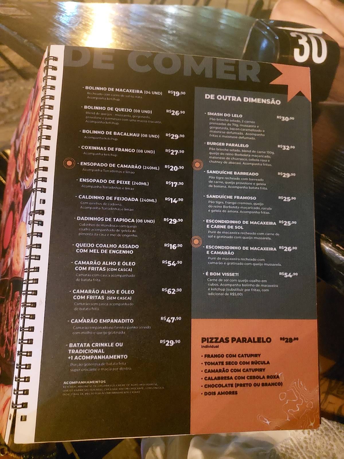 Paralelo Pub cardápio