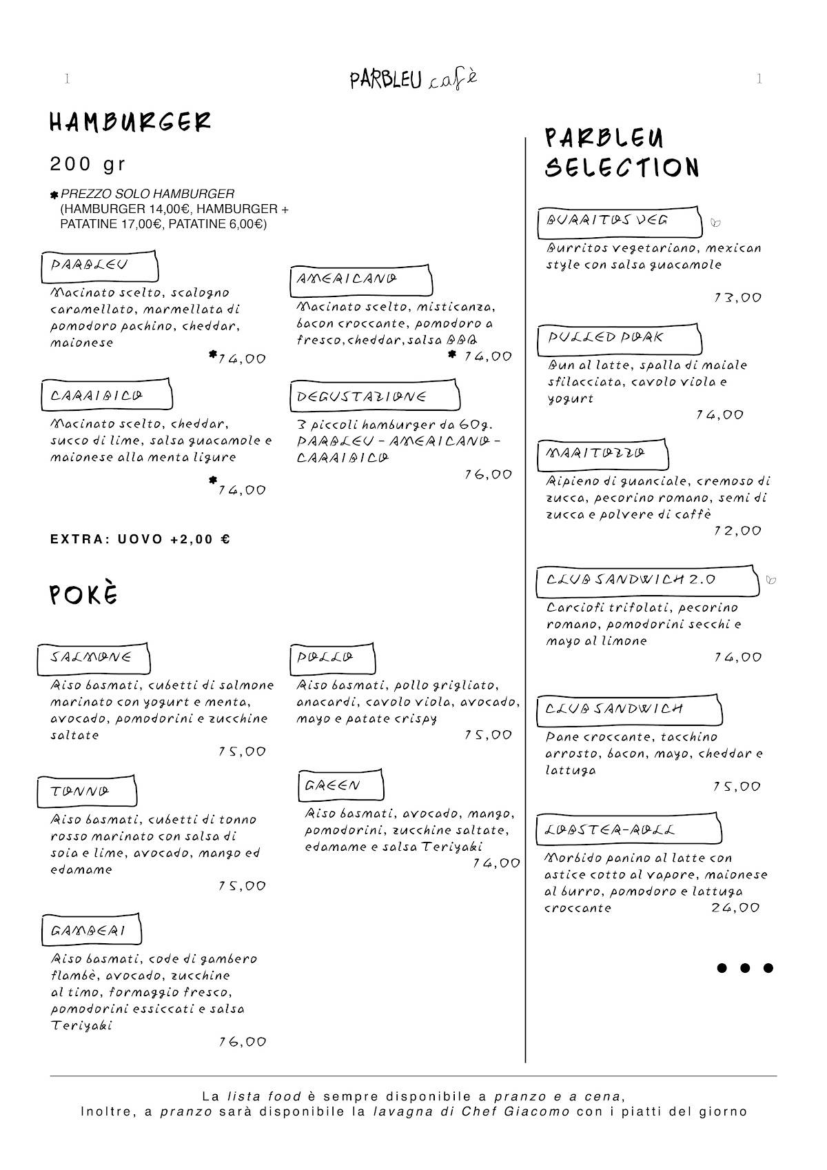 Menu di Parbleu Café 
