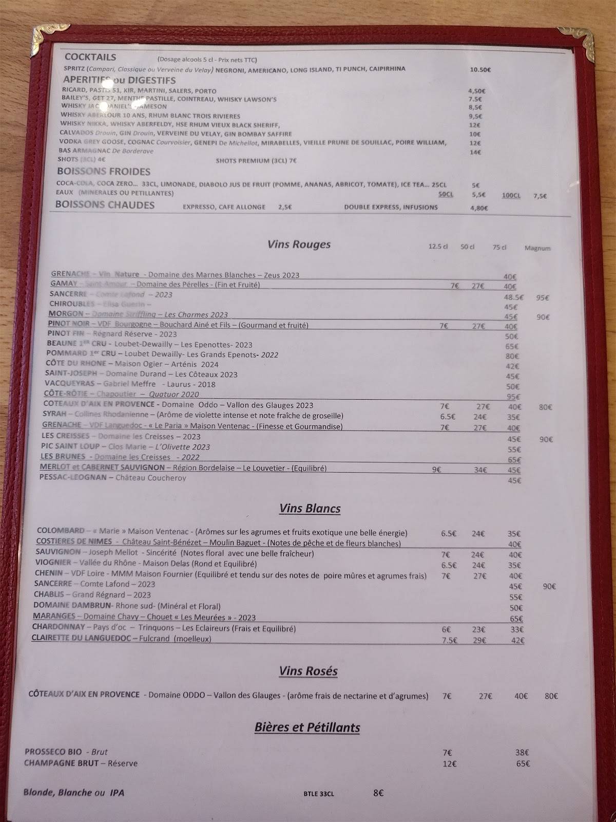 Menu de Chez Delphine