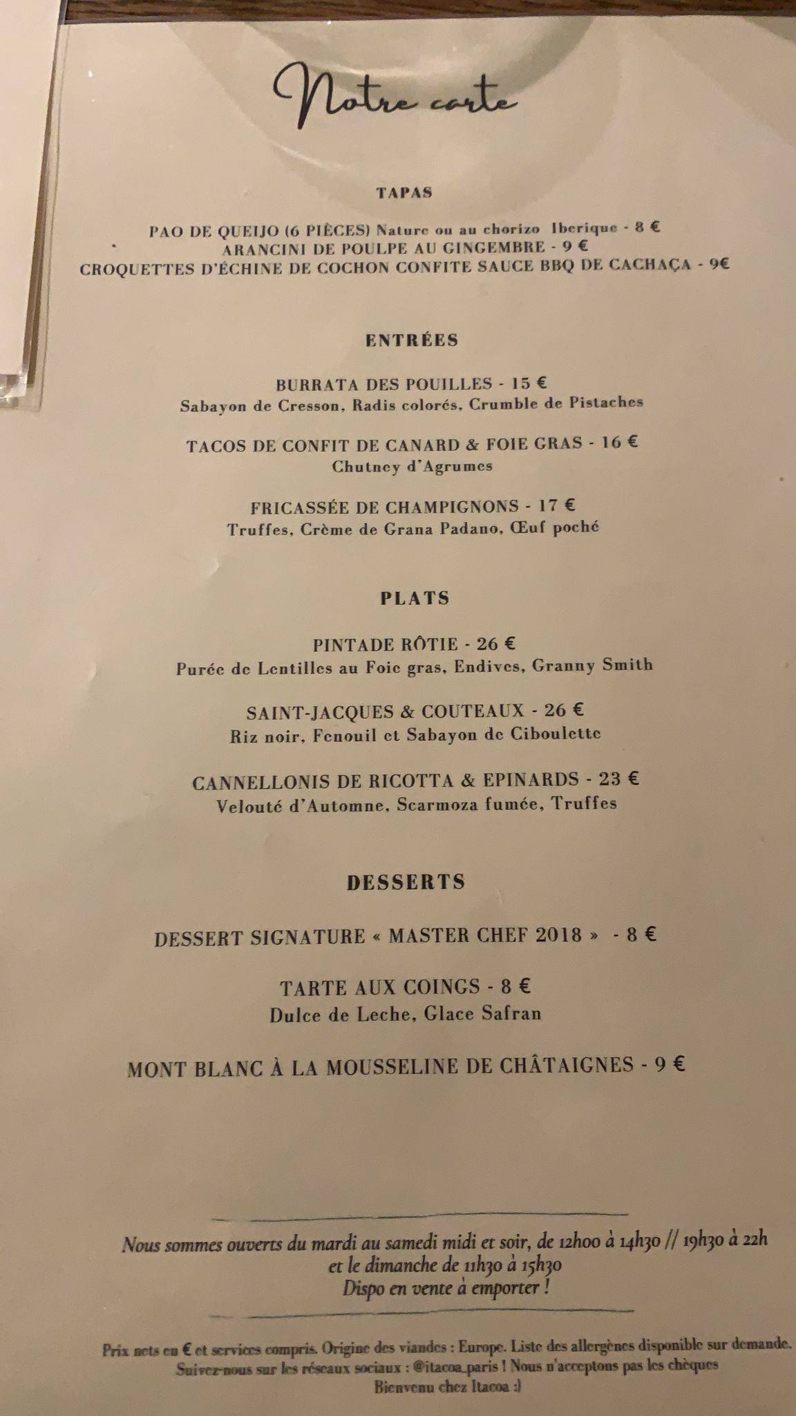 Menu de Itacoa
