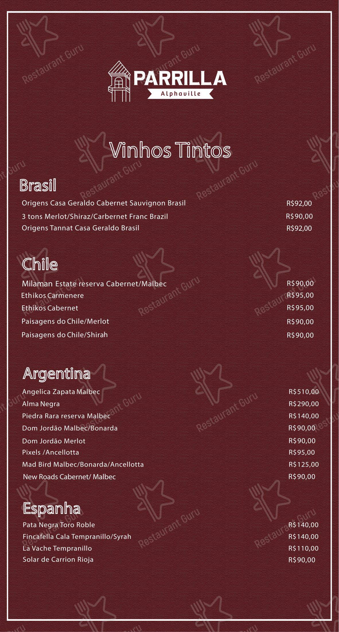 Menu bar para Parrilla Alphaville restaurante