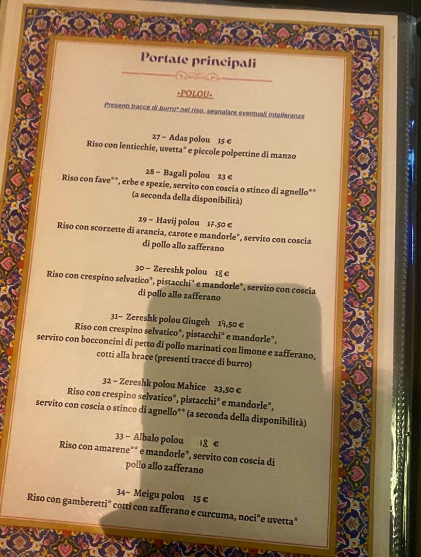 Menu di Ristorante Pars 