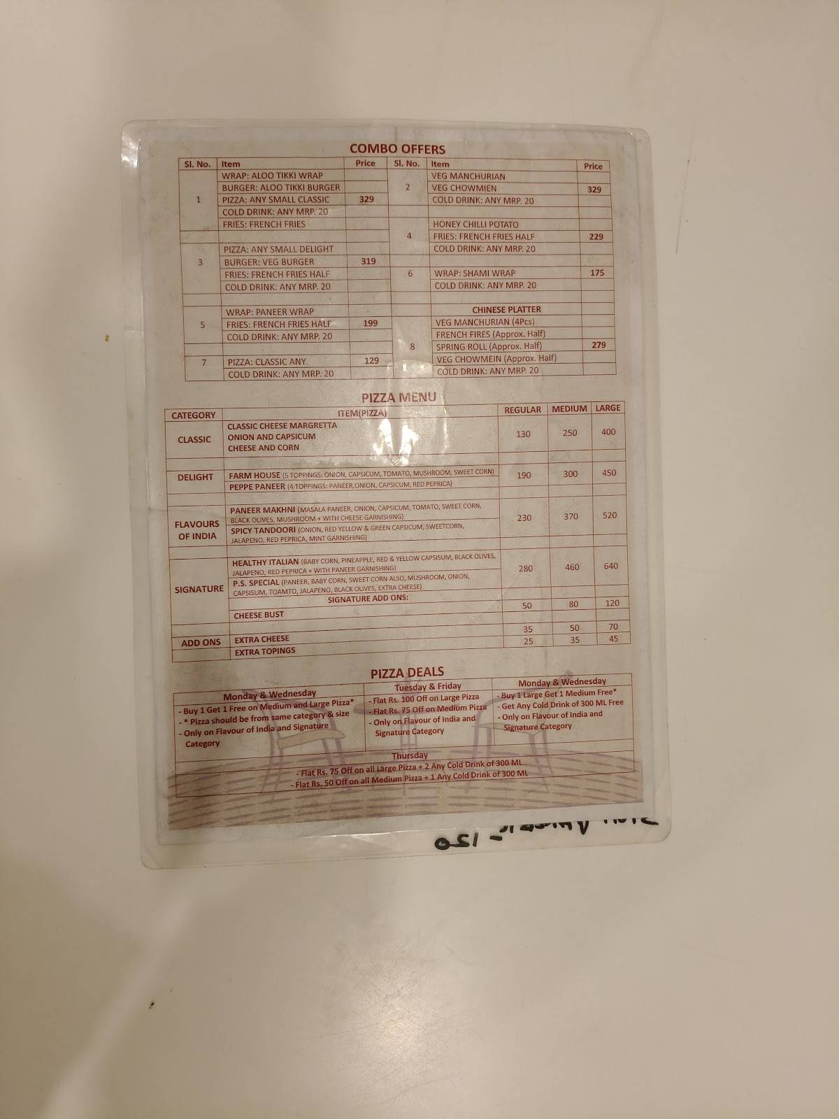 Partap Sweets menu