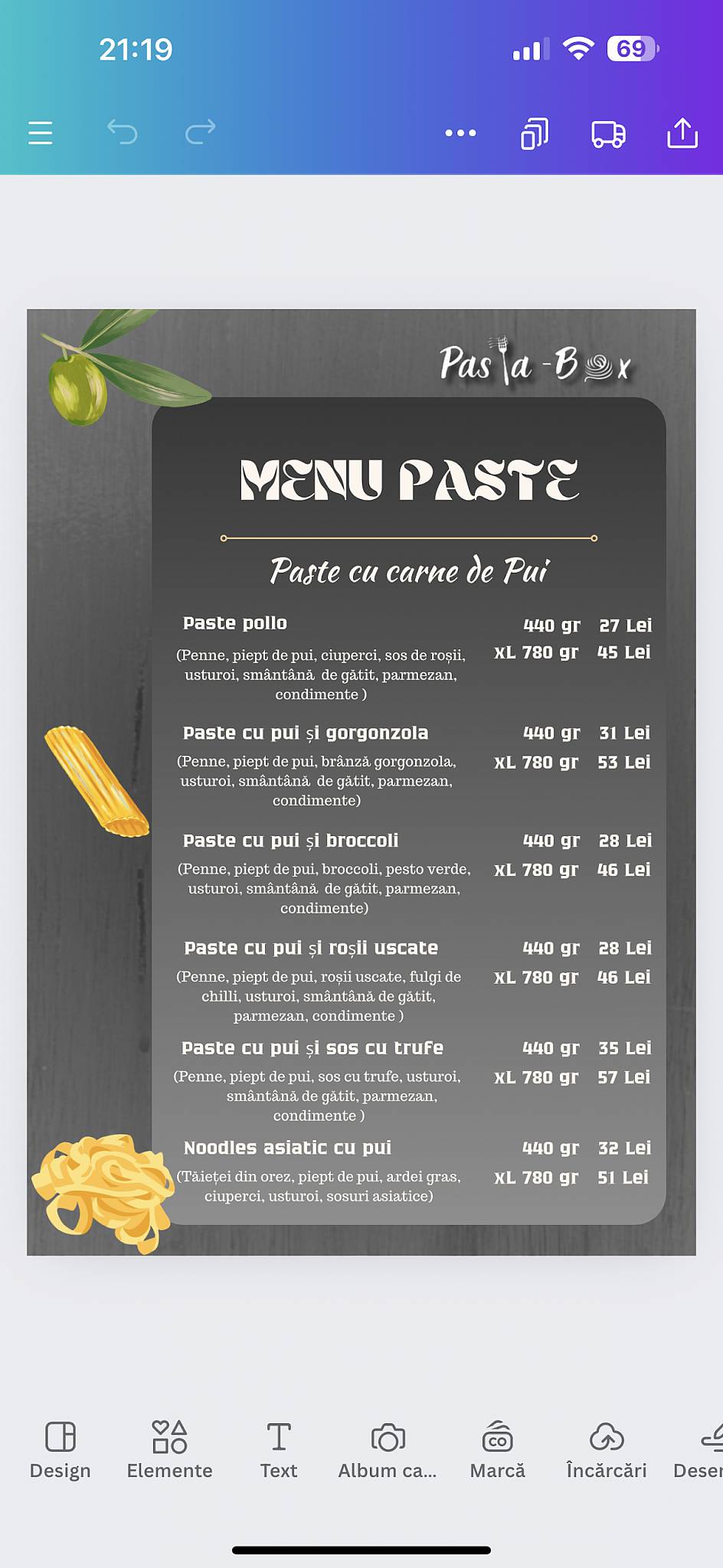 Menu de Pasta Box Beiuș