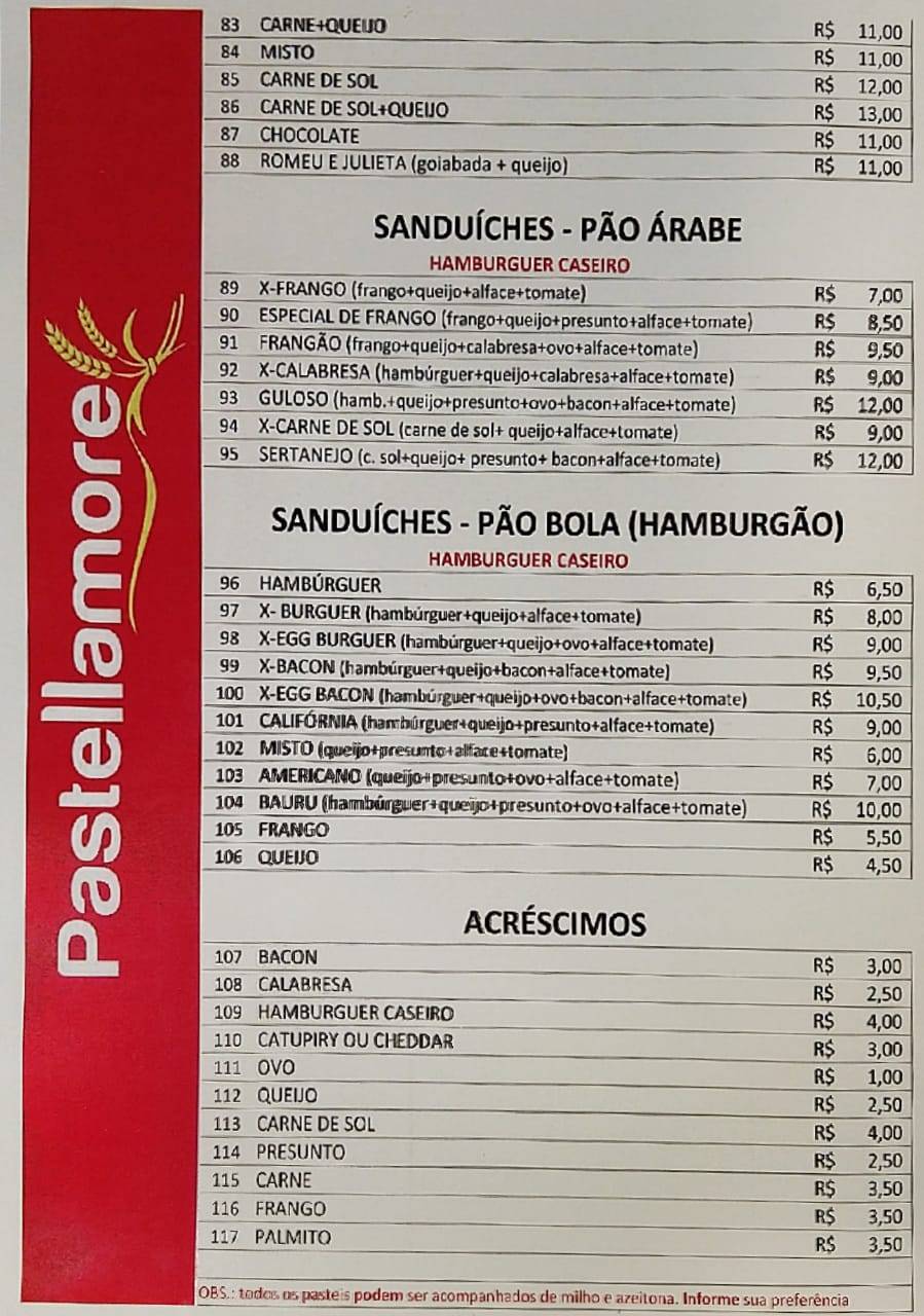 Pastellamore cardápio