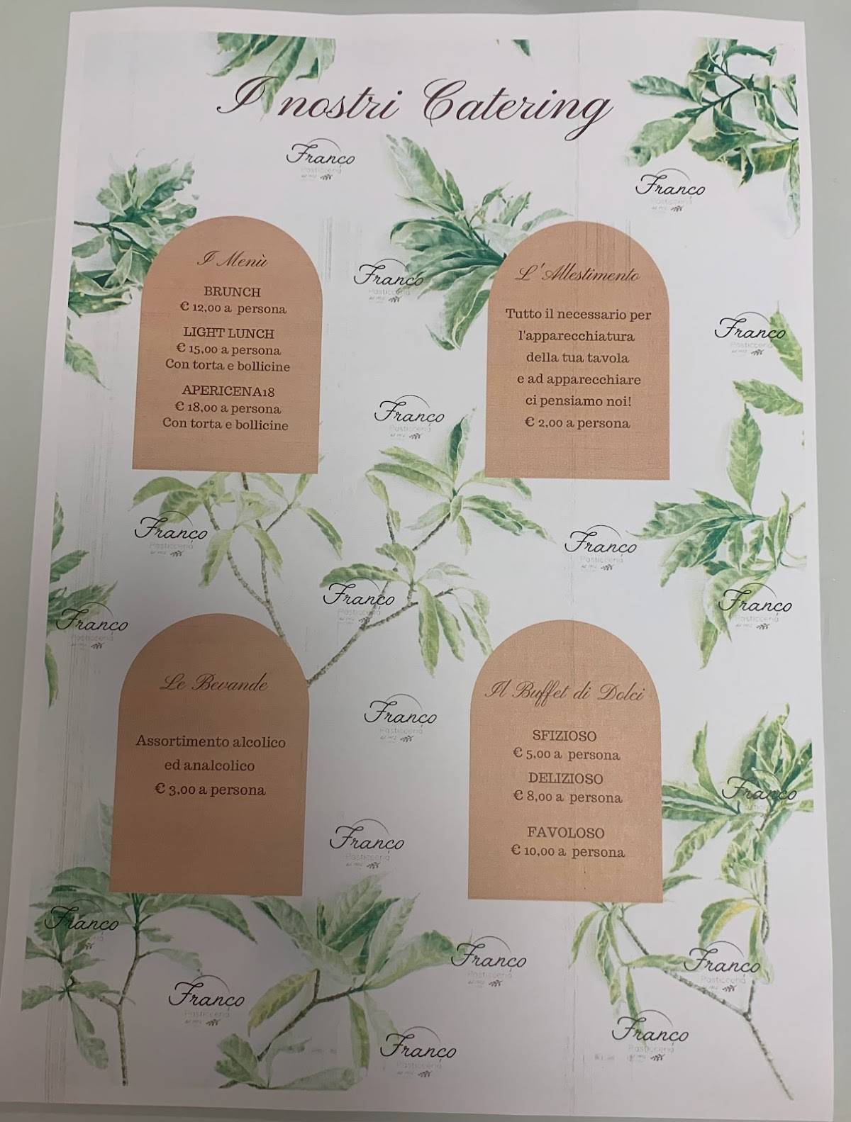 Menu di Pasticceria Cioccolateria Franco 