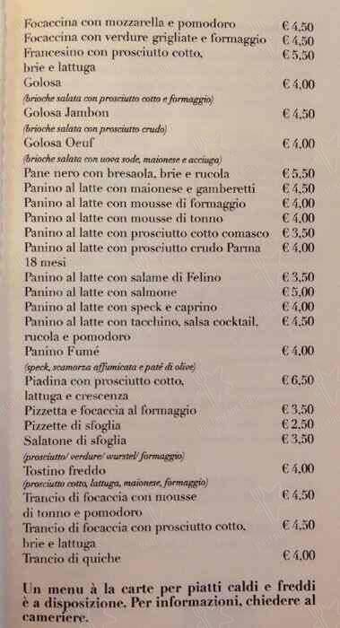 Menu di Pasticceria Cucchi 