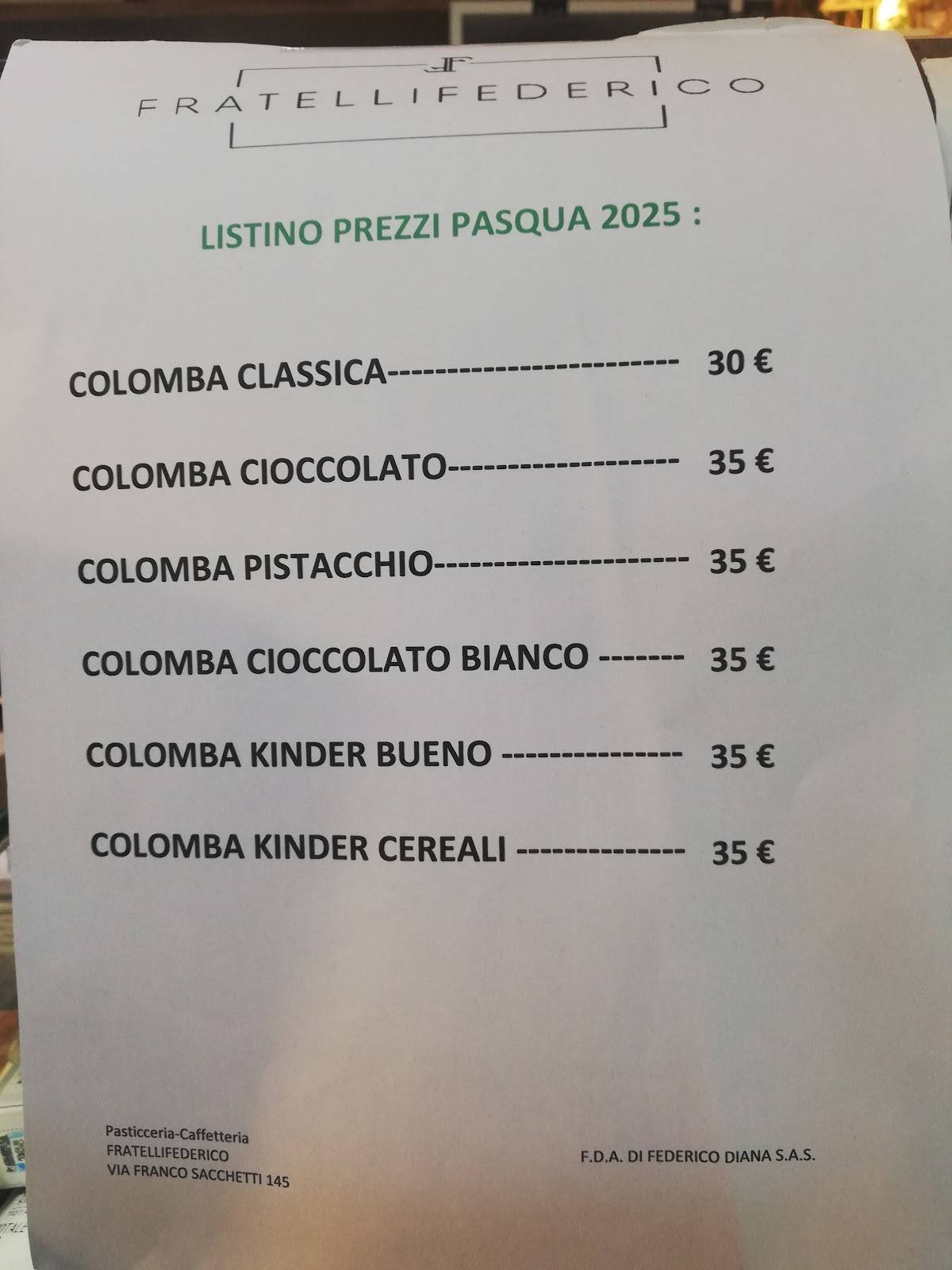 Menu di Pasticceria Fratelli Federico Talenti Montesacro 