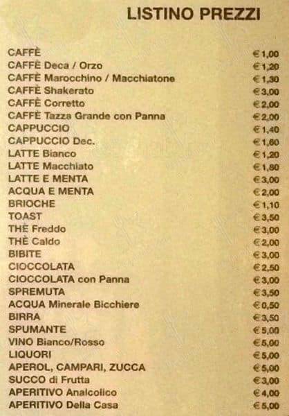 Menu de Pasticceria Ranieri