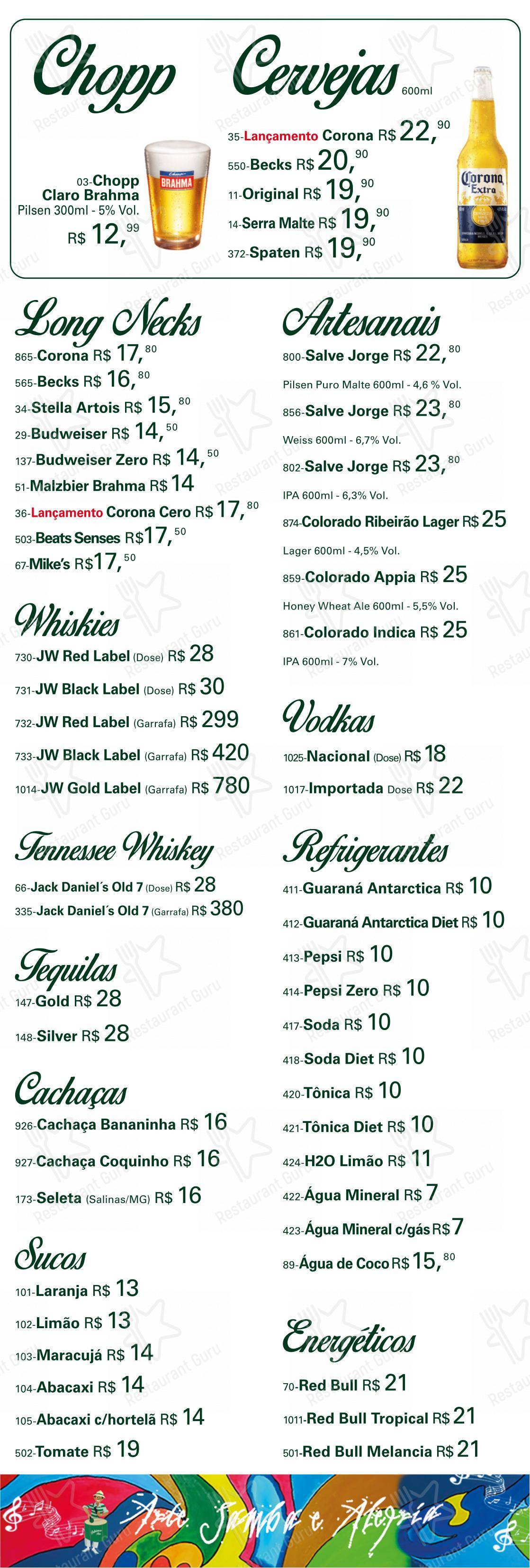 Menu para Cervejaria Patriarca em São Paulo