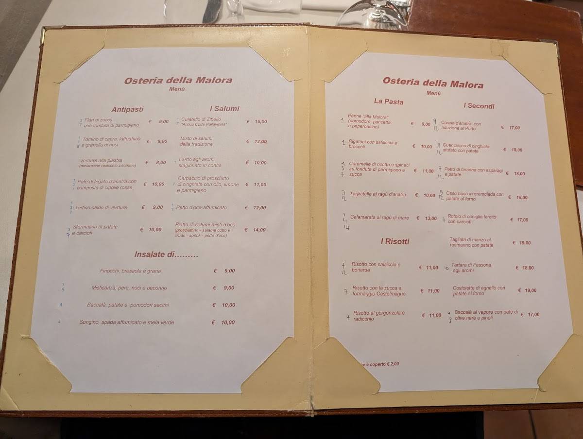 Menu di Osteria della Malora 