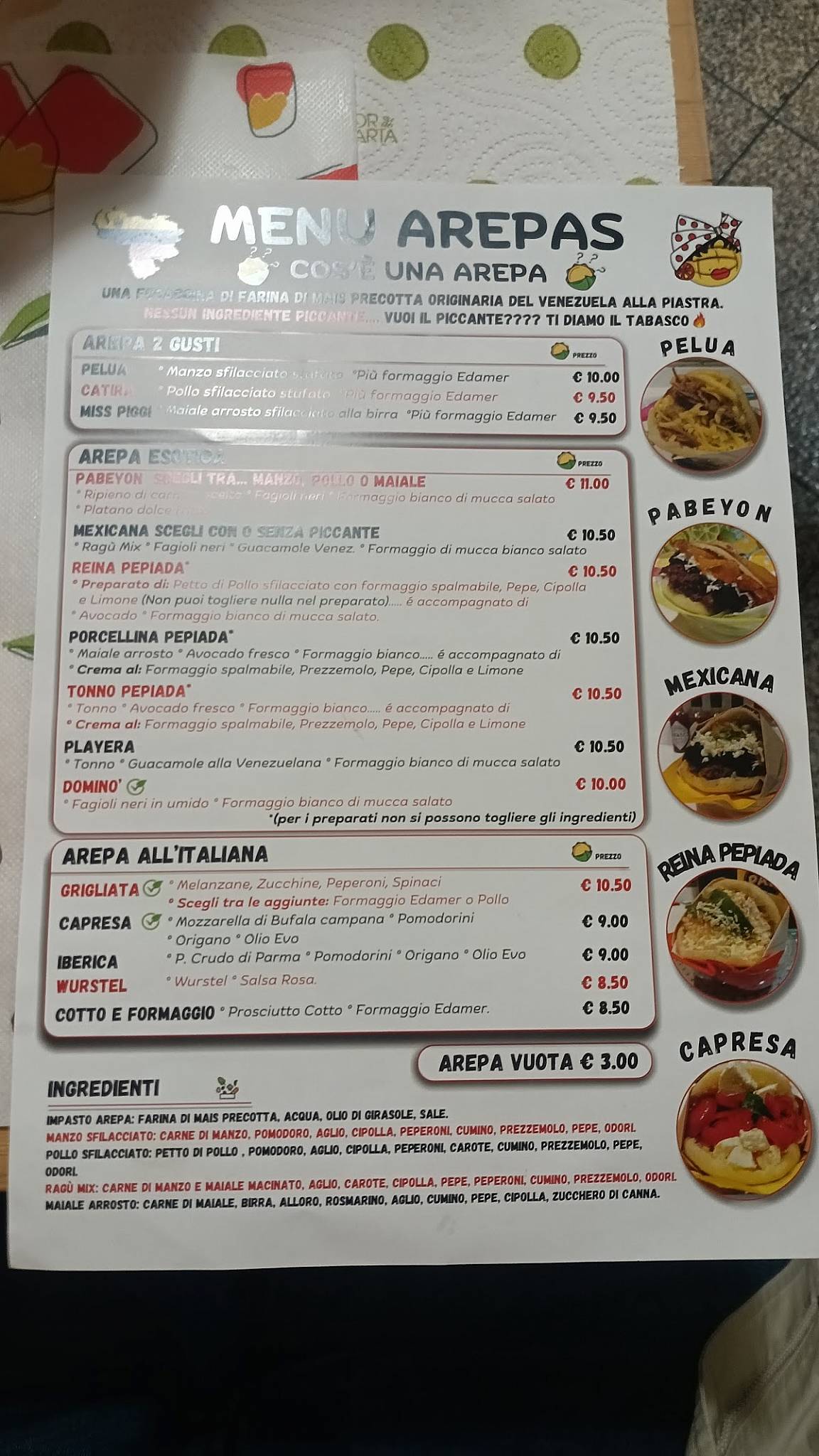 Menu di Pepa L'Arepa 