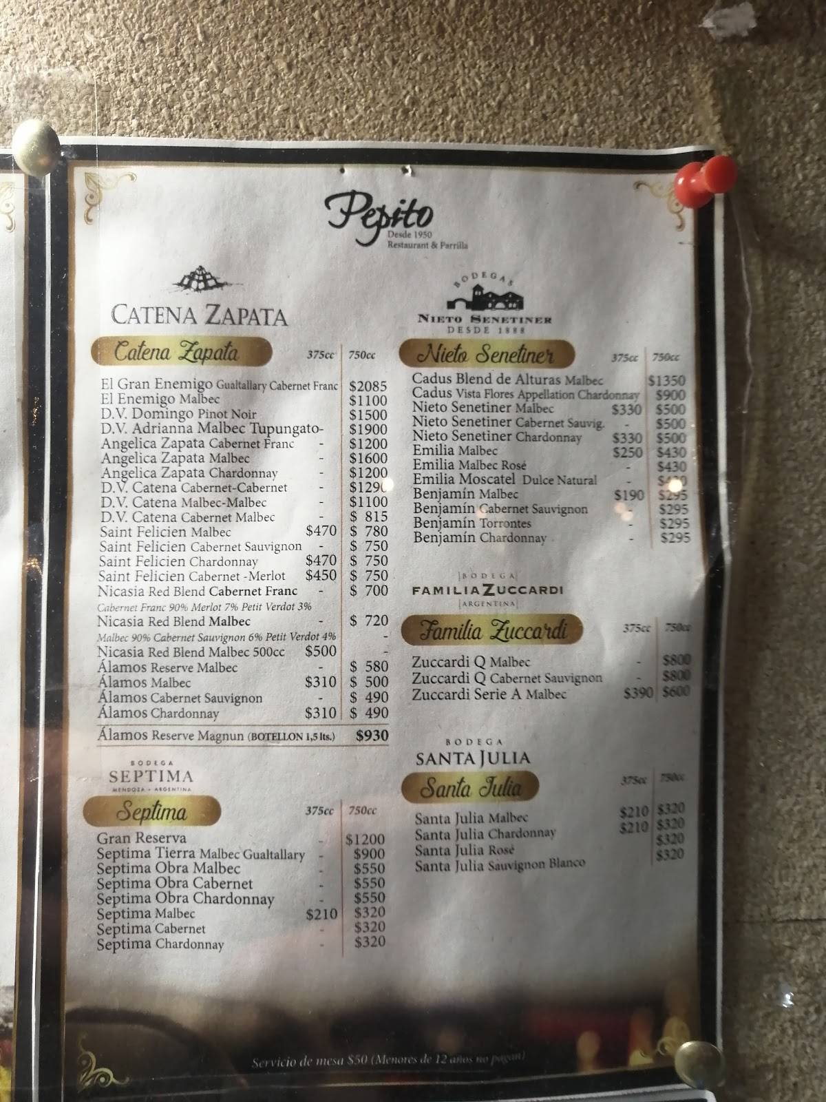 Carta Del Restaurante Pepito Bodeg N Buenos Aires