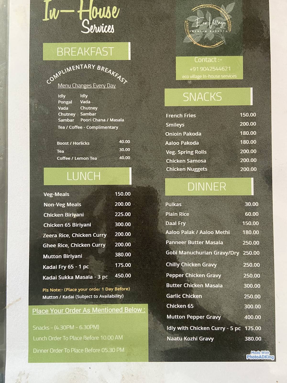 Peter's Restaurant ( A Unit of Peter's Park) menu