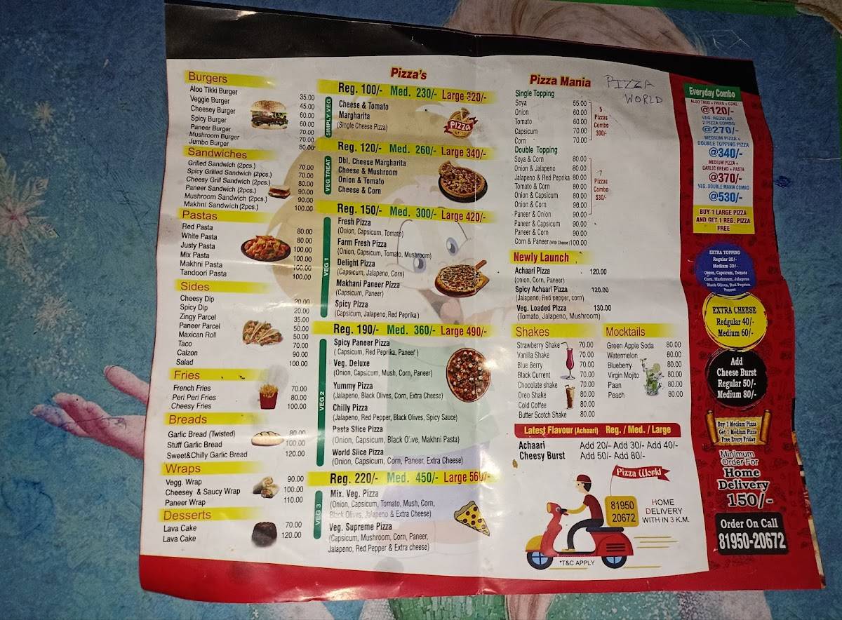 Pizza World menu
