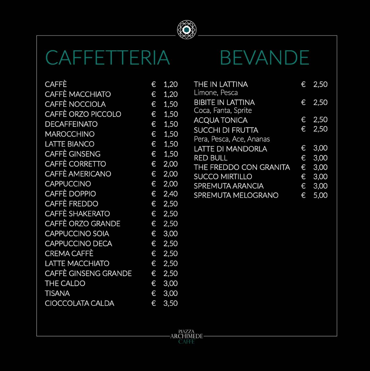 Menu di Piazza Archimede Caffè 