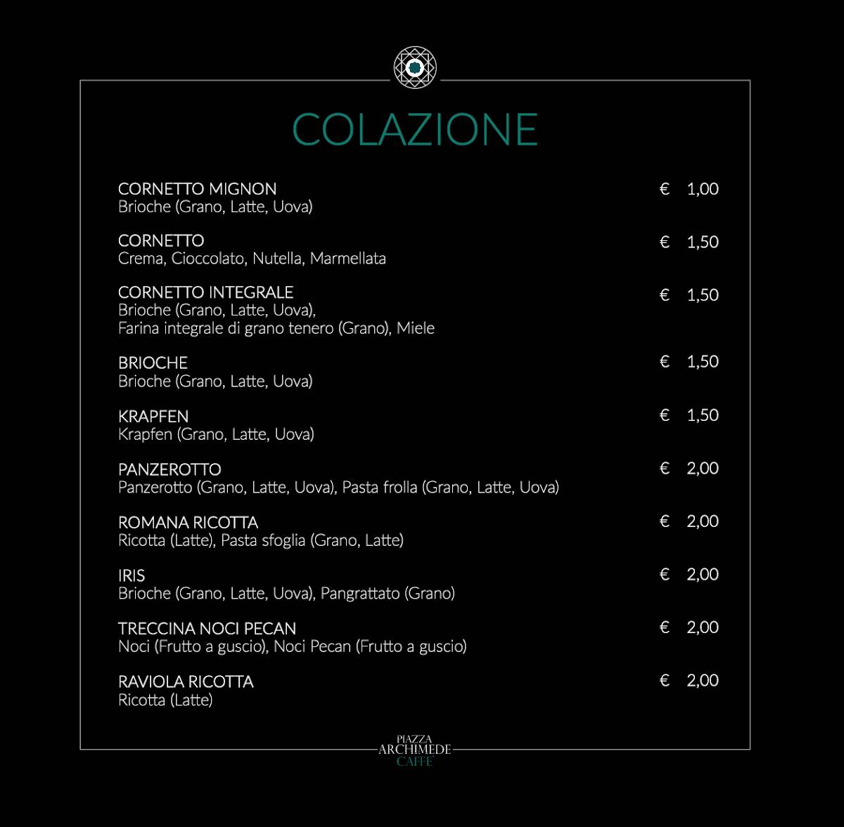 Menu di Piazza Archimede Caffè 