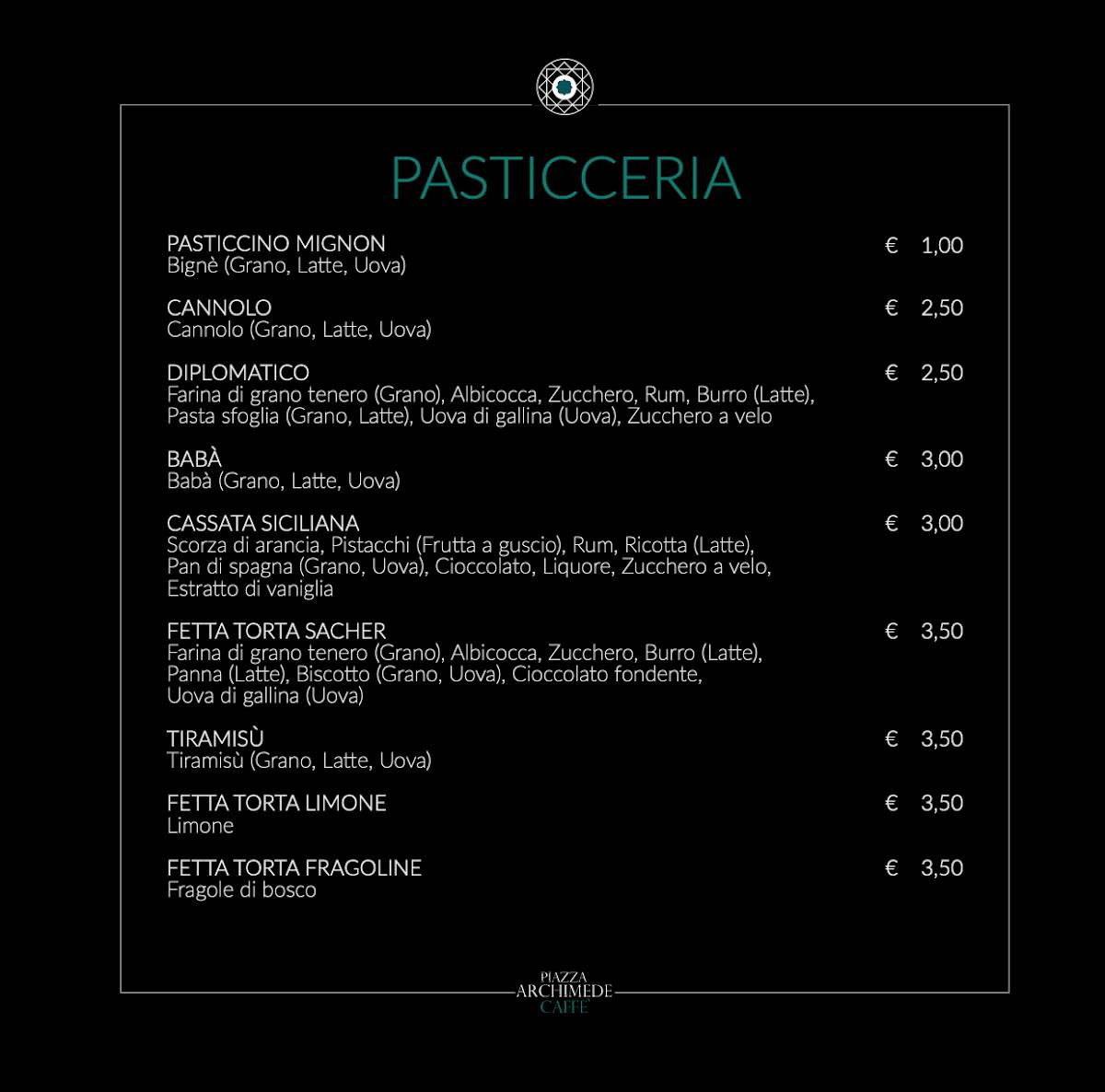 Menu di Piazza Archimede Caffè 