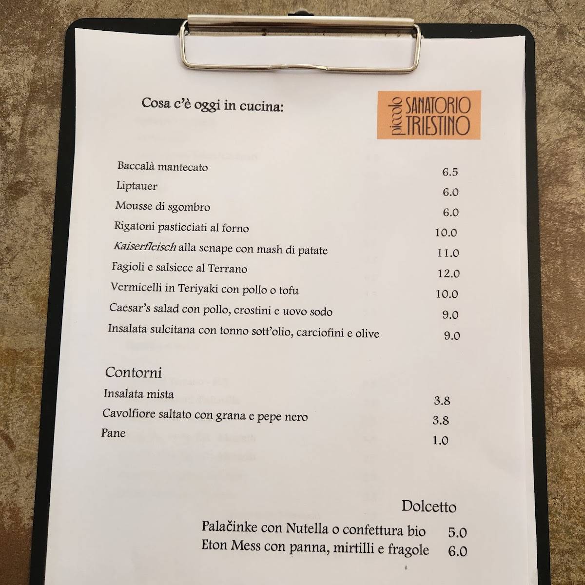Menu di Piccolo sanatorio triestino 