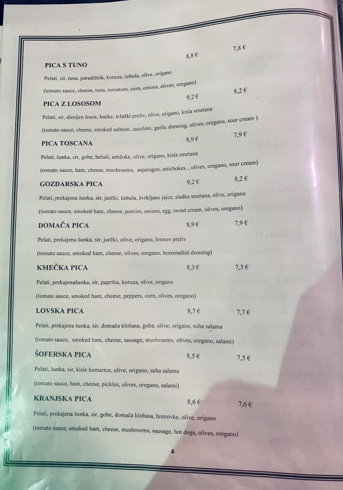 Menu di Picerija HITRI 