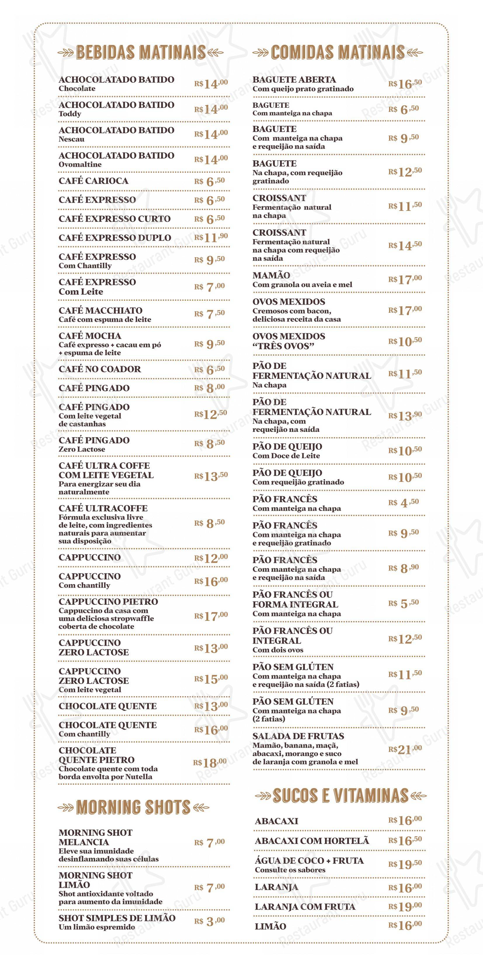 Pietro Pães e Prosa Itu em Itu - Menu