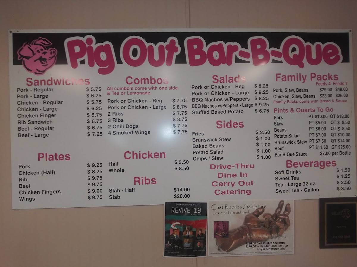 Menu at Pig Out BBQ, Dothan, Reeves St