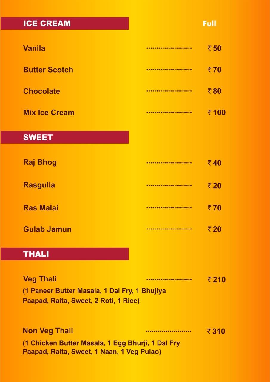 Pine Tree Restaurant menu