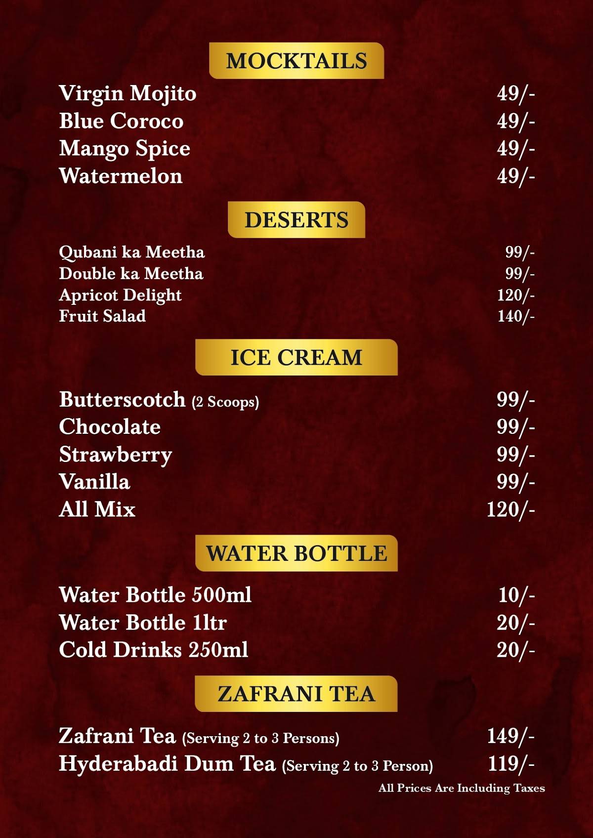 Menu at Pista House Uppal, Hyderabad