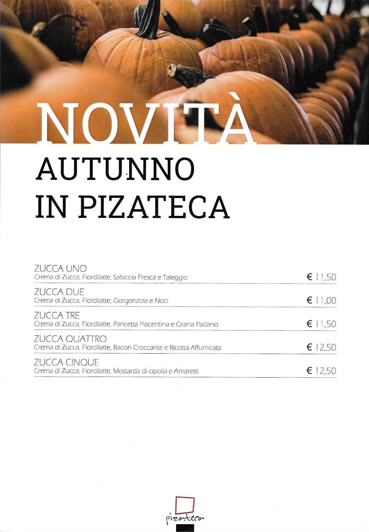 Menu di Pizateca 