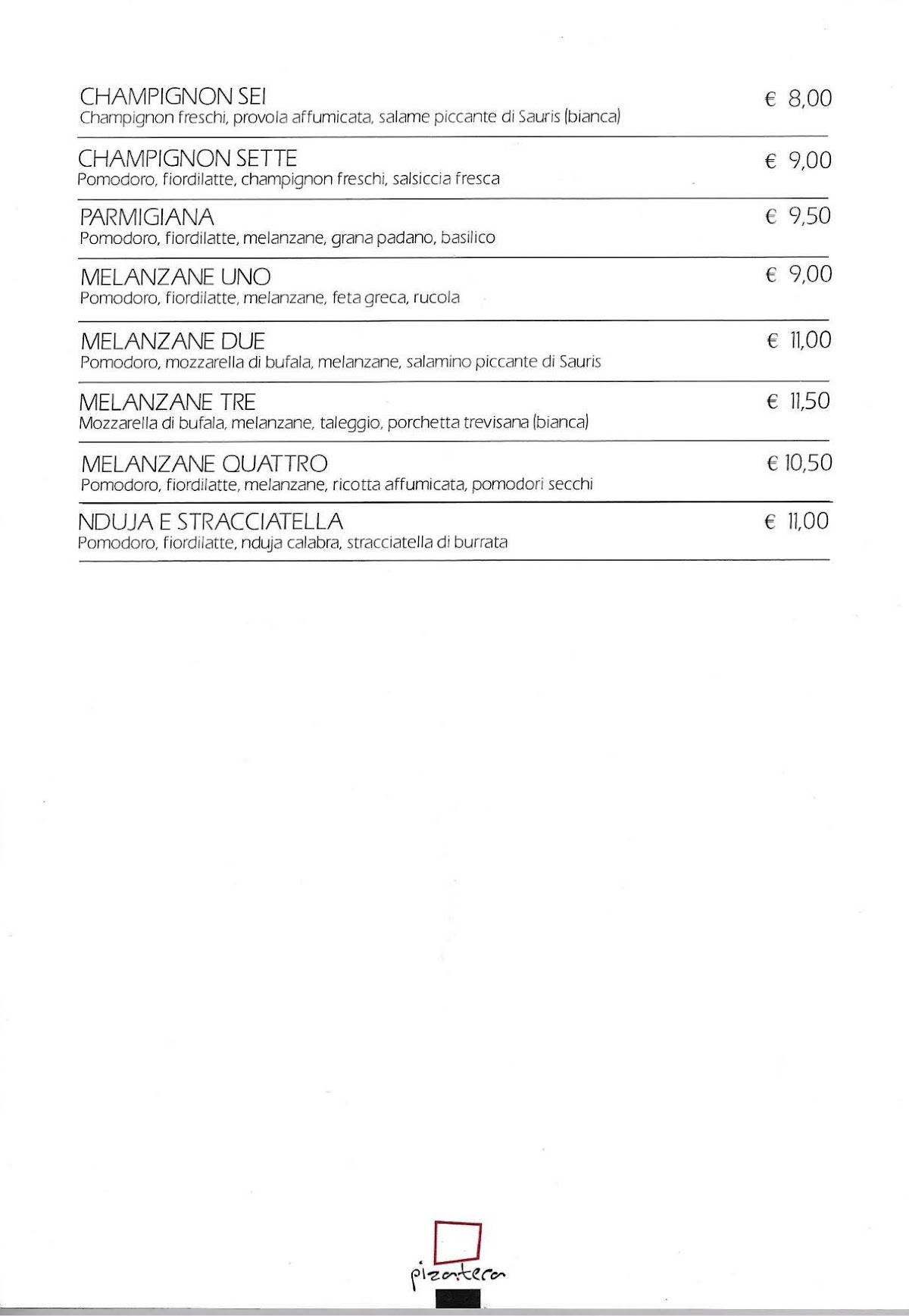 Menu di Pizateca 