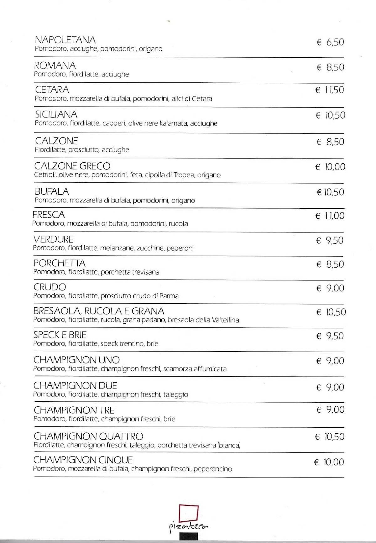 Menu di Pizateca 