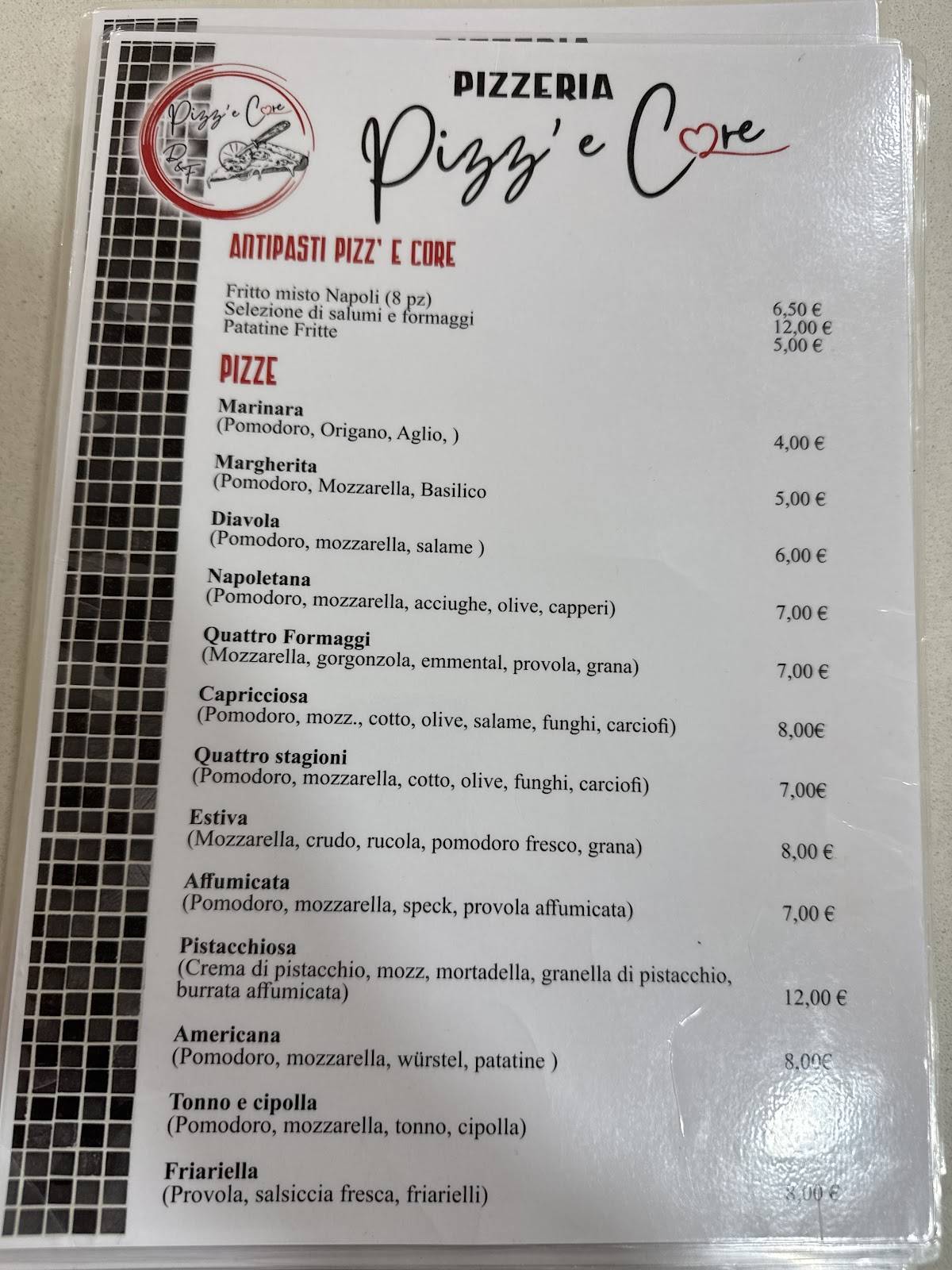 Menu di Pizz’ e Core 
