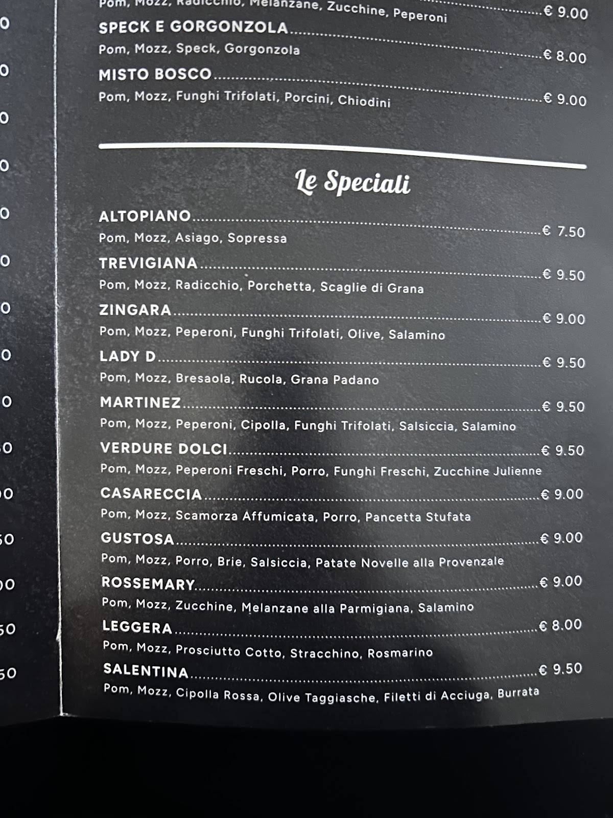 Menu di Pizza Bonita 