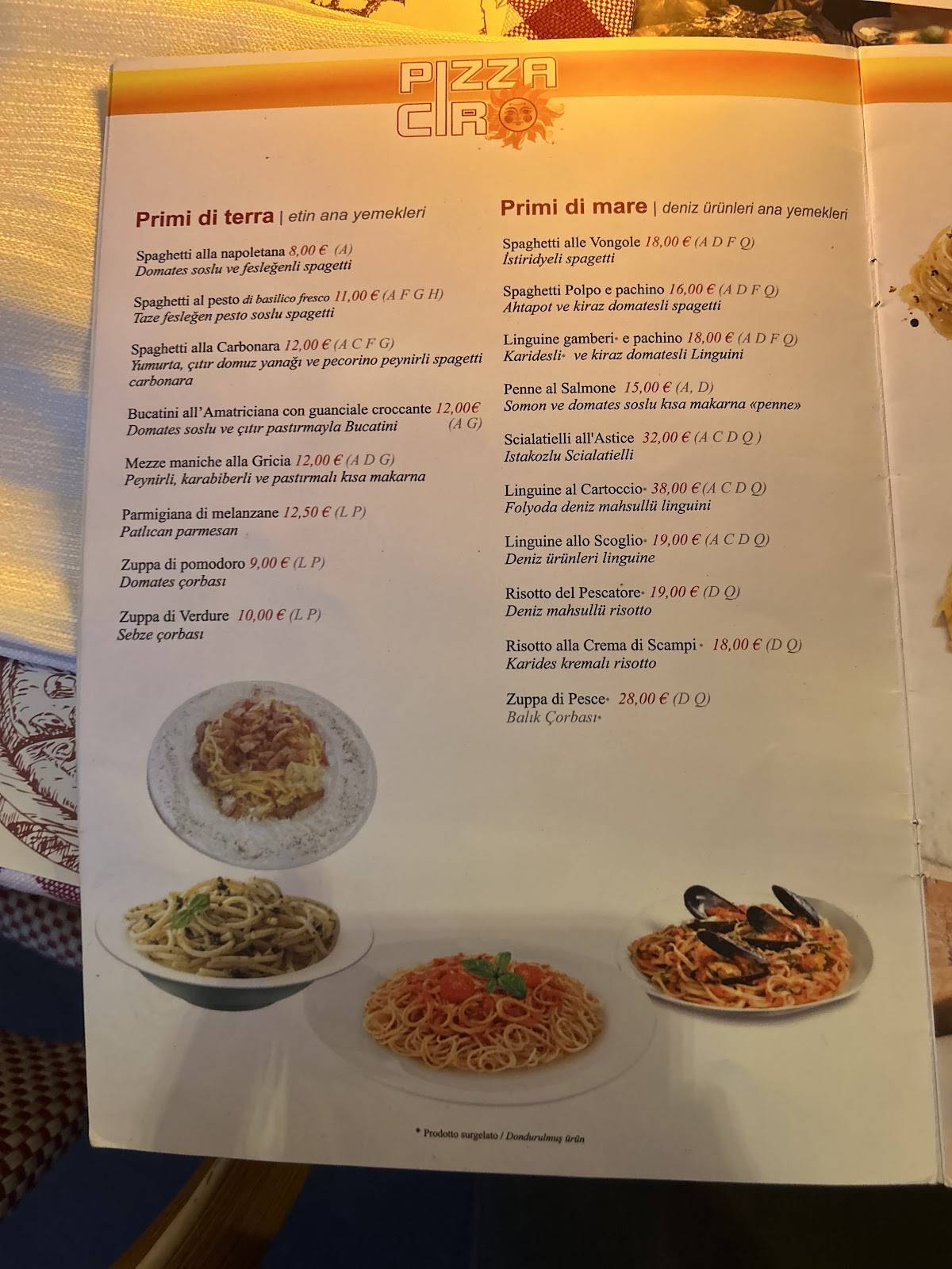 Menu di Pizza Ciro 