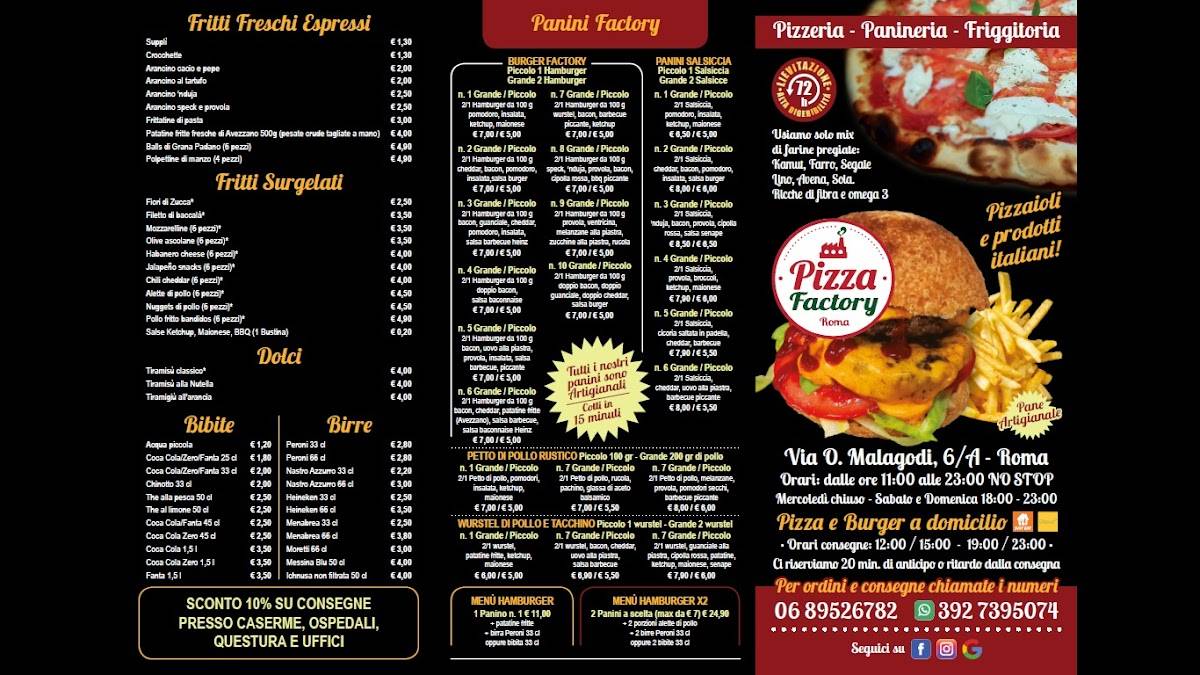 Menu di Pizza Factory Roma 