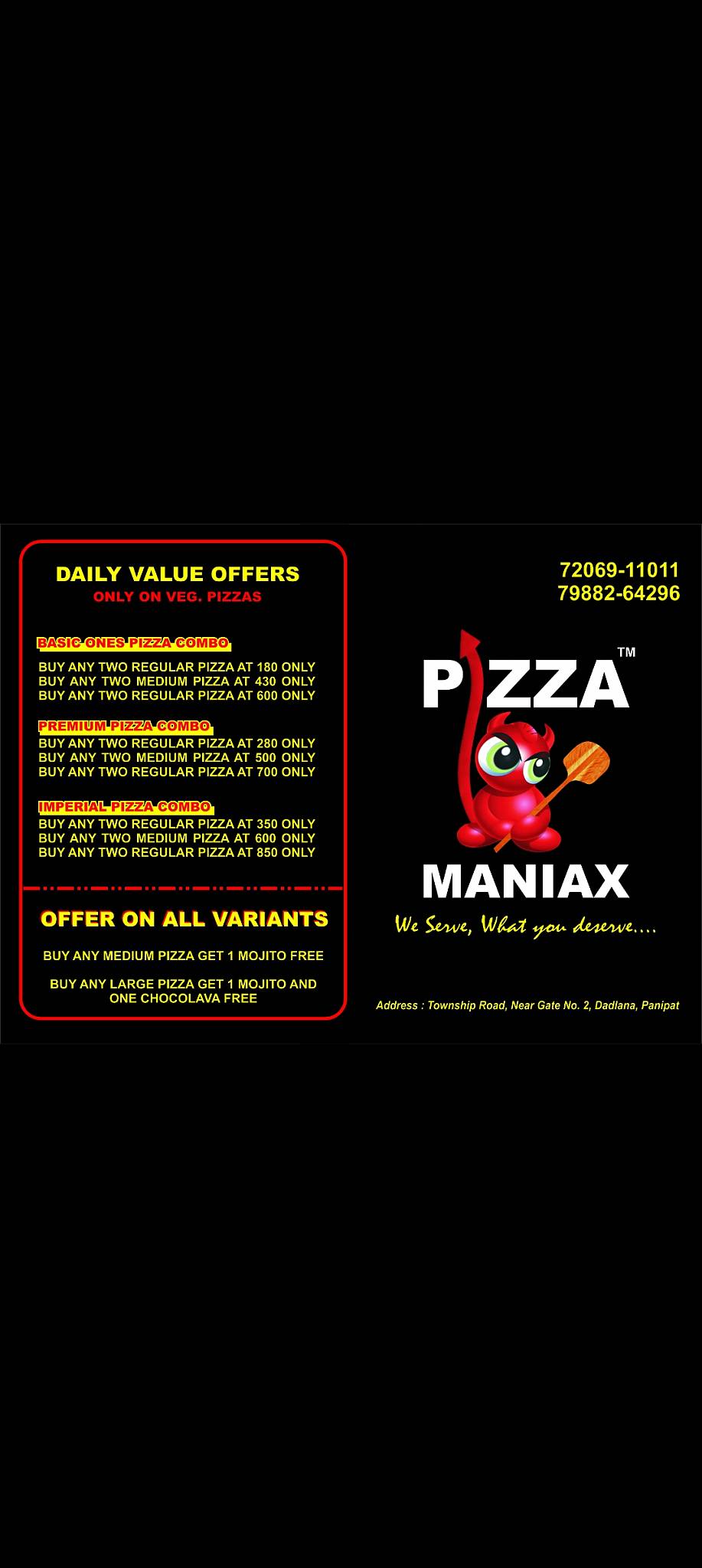 Pizza Maniax menu