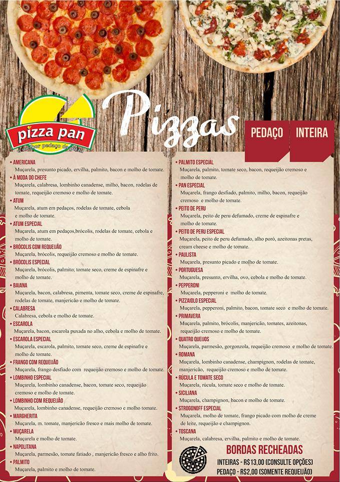 Pizza Pan - Novo Shopping - Pizzaria cardápio
