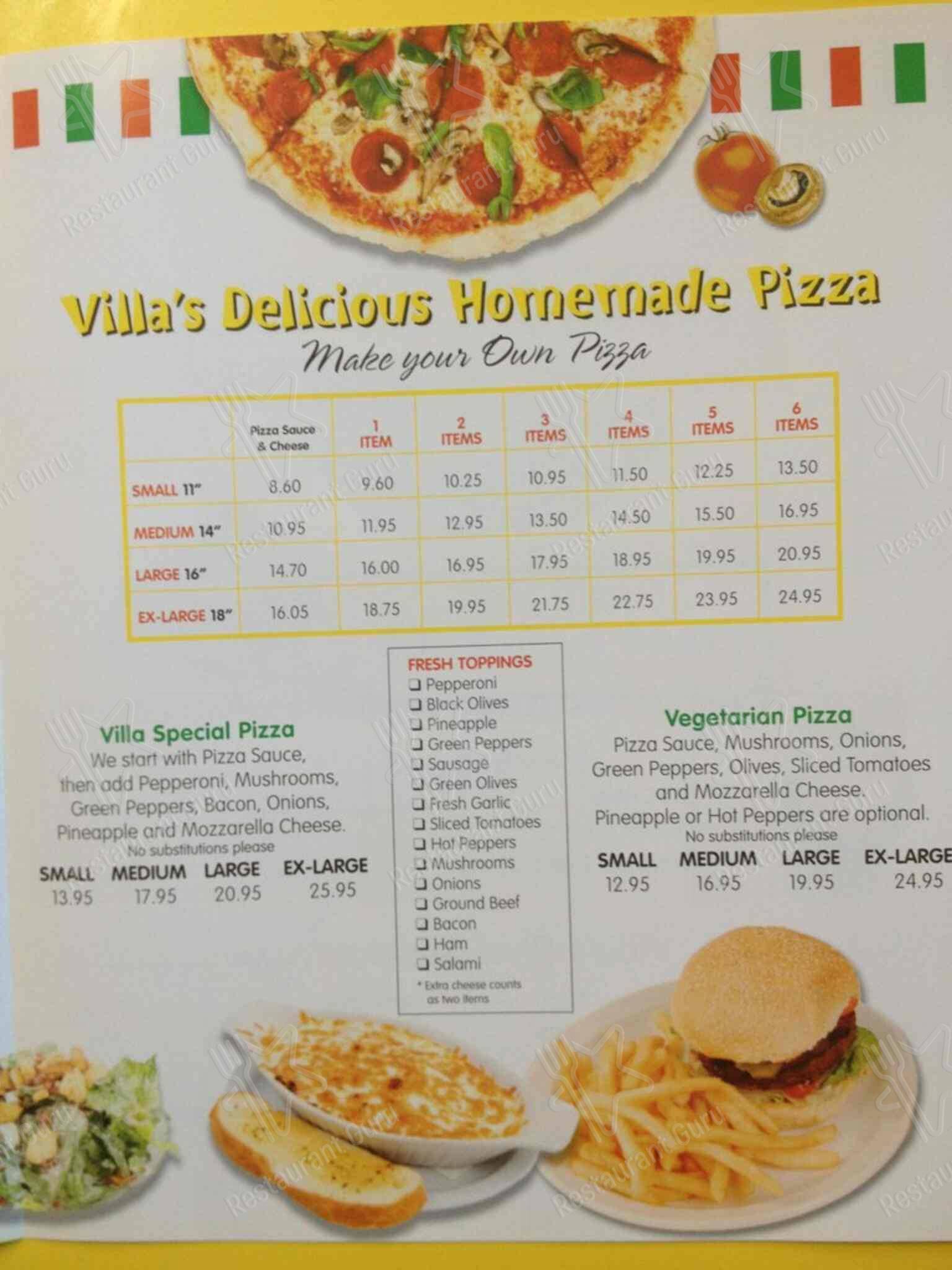 Menu at Pizza Villa & Pasta House pizzeria, Bridgenorth